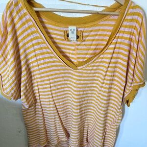 We the Free Take Me Tee Mustard Yellow Striped Women's Top